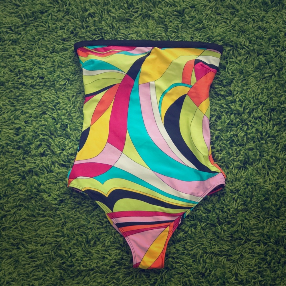Vintage Gottex Blue Multicolor Swimsuit Retro S 4